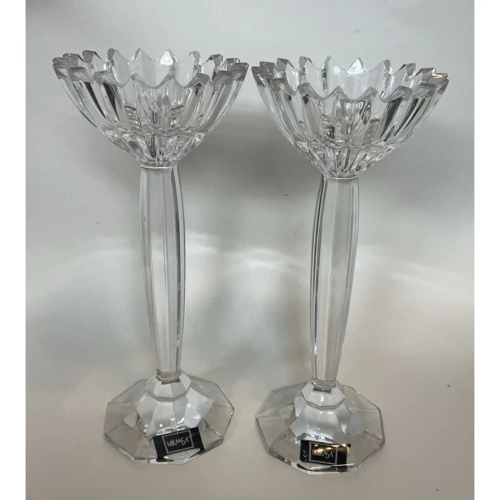 Vintage Mikasa Ice Palace Lead Crystal Candleholders‎ Ice Crystal Type Bowls